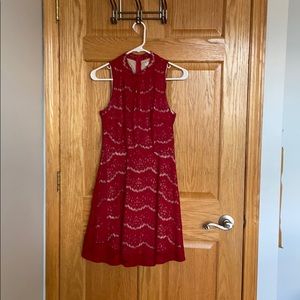 Red and nude lace dress